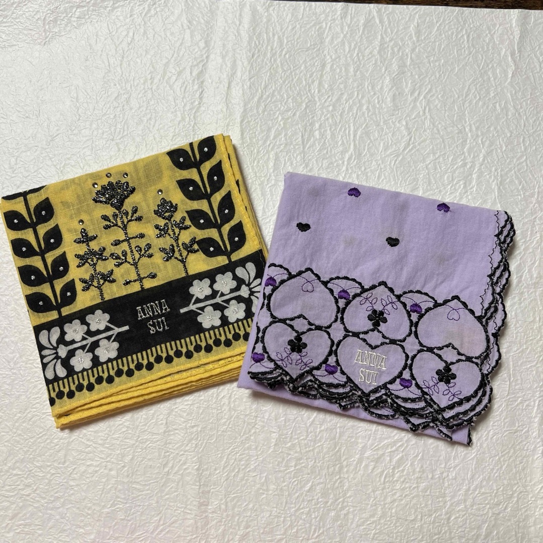 ANNA SUI(アナスイ)の【アナスイ ハンカチ】ANNA SUI レース 刺繍 レトロ 蝶 紫 黄色  レディースのファッション小物(ハンカチ)の商品写真