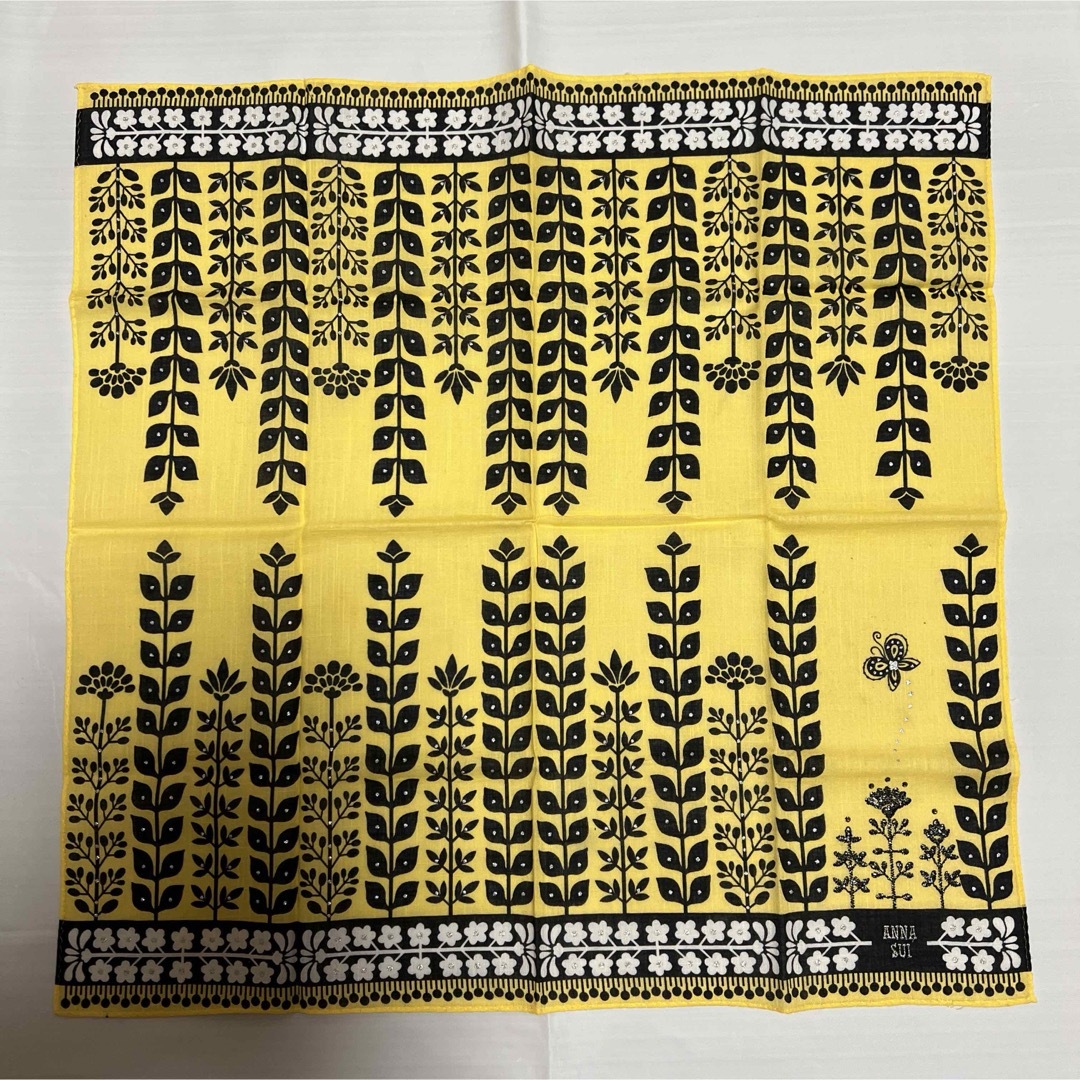 ANNA SUI(アナスイ)の【アナスイ ハンカチ】ANNA SUI レース 刺繍 レトロ 蝶 紫 黄色  レディースのファッション小物(ハンカチ)の商品写真