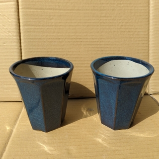 青い釉薬が美しい陶器鉢　4号　2個セット