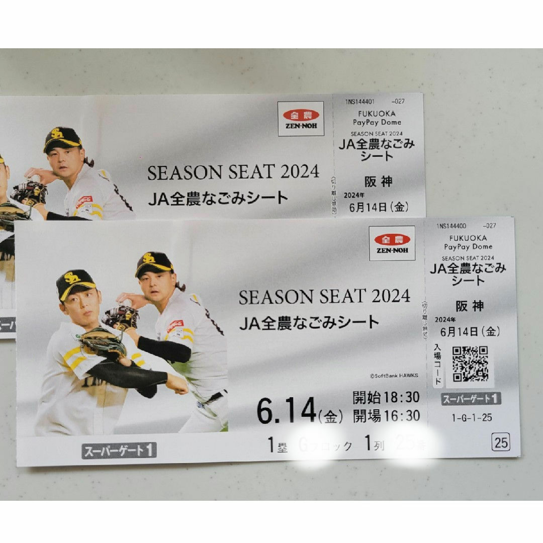 6月14日(金)ソフトバンクVS阪神　交流戦　なごみ　ペア　ビッフェ付 チケットのスポーツ(野球)の商品写真