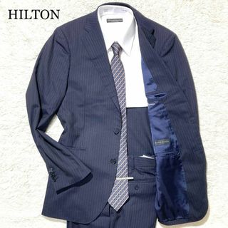 【未使用級】HILTON ヒルトン スーツ ネイビー 紺 ストライプ 本切羽 L(その他)