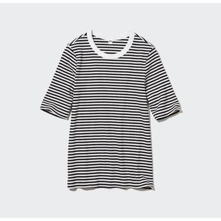 UNIQLO - 【美品】ユニクロ リブボーダークルーネックT (5分袖 ) L