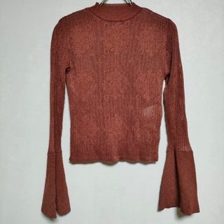 Mame Kurogouchi Knit Jacquard Pleated Tops 透かし編みセーター フレアスリーブ  ニット ブラウン レディース マメクロゴウチ【中古】4-0502M∞