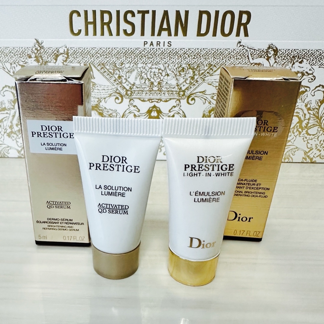 Christian Dior(クリスチャンディオール)のディオール プレステージ ホワイト 美白美容液&乳液　サンプルセット　新品 コスメ/美容のスキンケア/基礎化粧品(美容液)の商品写真