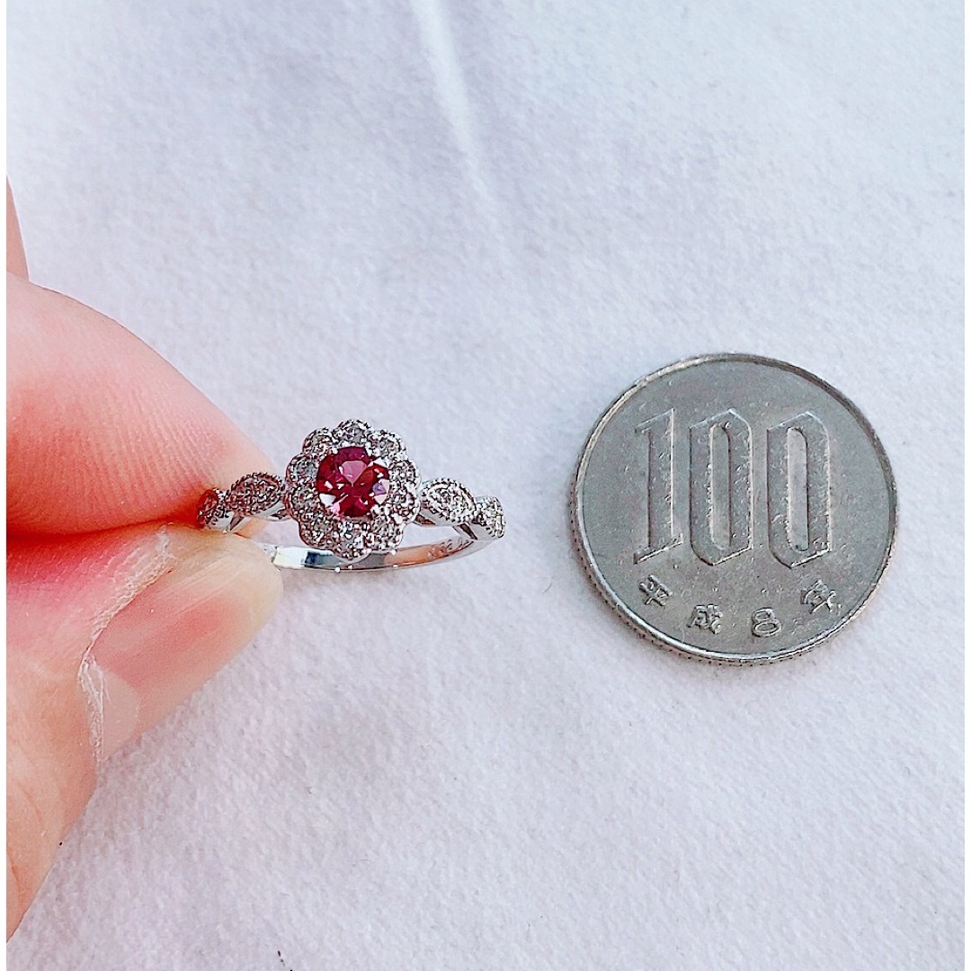 ★0.32ct★✨パープルピンクスピネル0.28ctダイヤプラチナリング指輪 レディースのアクセサリー(リング(指輪))の商品写真