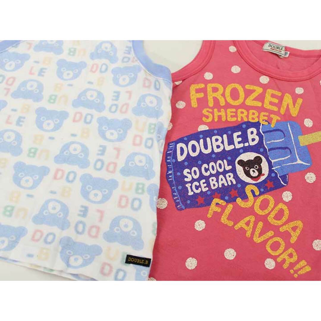 DOUBLE.B(ダブルビー)の【夏物 新入荷!】▽ミキハウスダブルB/MIKIHOUSE DOUBLE.B▽110cm タンクトップ/ノースリーブカットソー/袖なし2点set 白×ブルー系＆ピンク×マルチカラー【中古】【ネット限定】子供服 キッズ kids 男の子 夏 tops 805042 キッズ/ベビー/マタニティのベビー服(~85cm)(タンクトップ/キャミソール)の商品写真