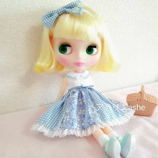 ハンドメイド「リボン付き パッチワークワンピース」ネオブライス・リカちゃんの服(人形)