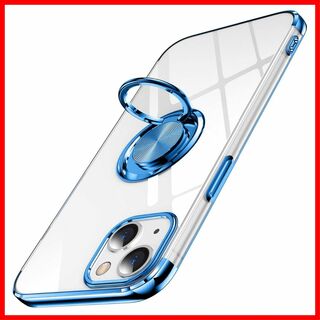【色:ブルー】iPhone 15 適用 ケース クリア リング付き アイホン 1(その他)