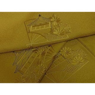 平和屋川間店■訪問着　総刺繍　スワトウ刺繍　扇面風景花文　芥子色　逸品　ut2538(着物)