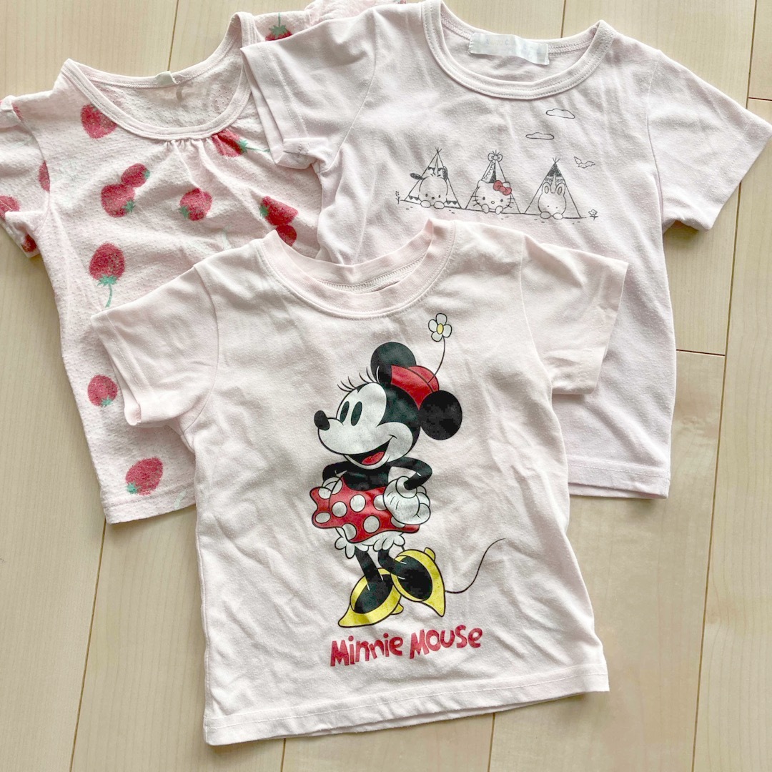 西松屋(ニシマツヤ)のピンク　Tシャツ　3枚セット キッズ/ベビー/マタニティのキッズ服女の子用(90cm~)(Tシャツ/カットソー)の商品写真