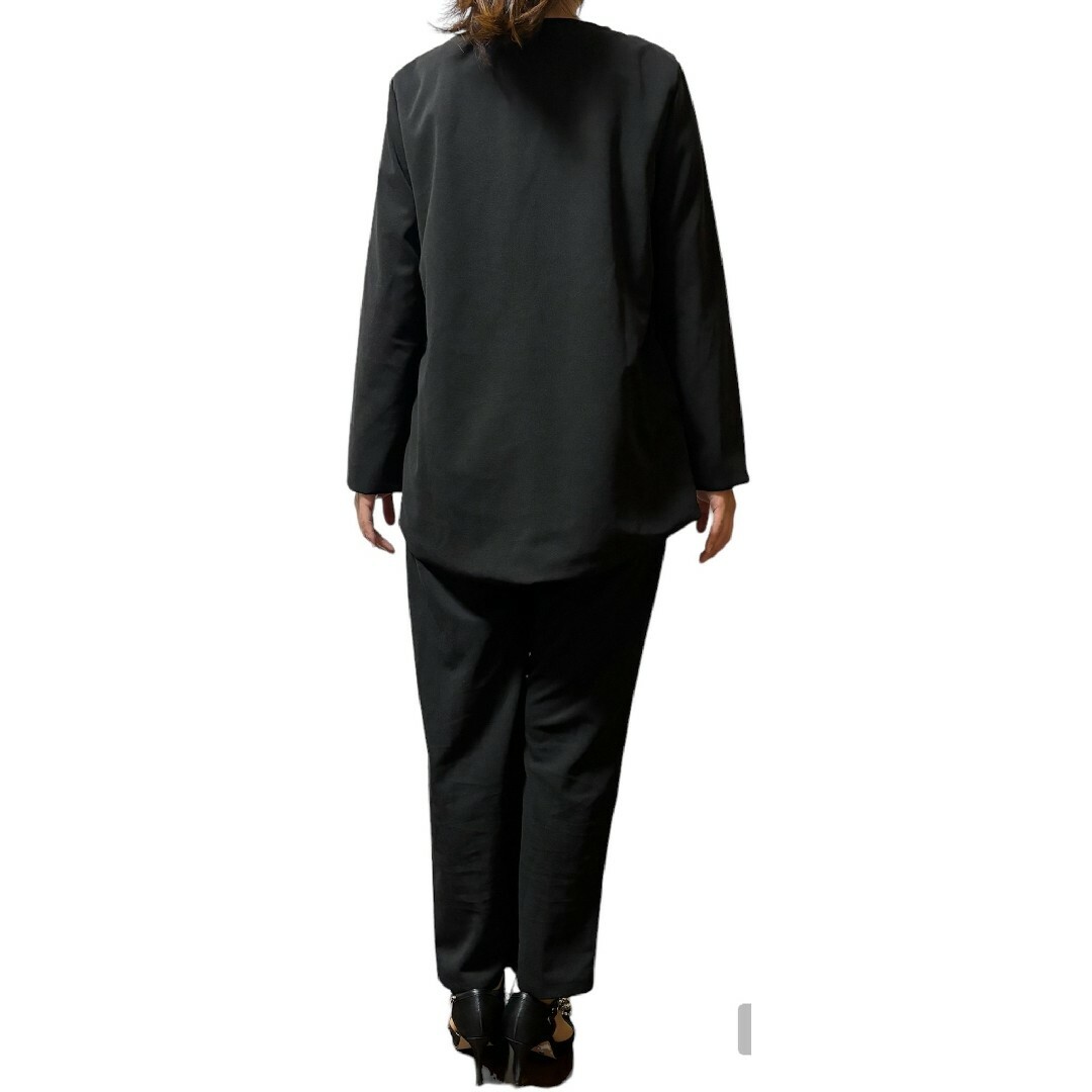 パンツスーツ ネイビー ノーカラー パンツスーツ M フォーマル 入学式 ママ服 レディースのフォーマル/ドレス(スーツ)の商品写真
