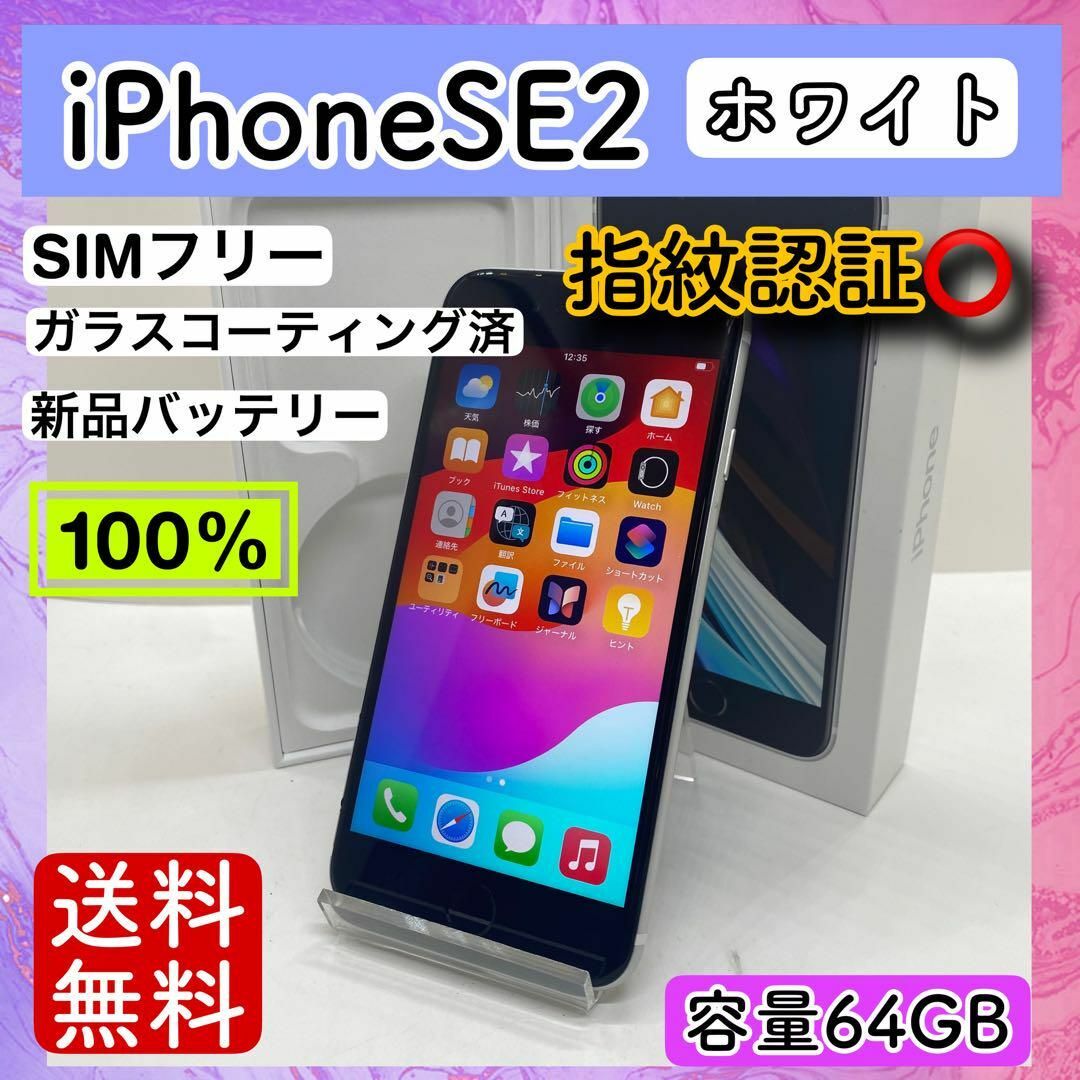 Apple(アップル)の【美品】iPhoneSE2 ホワイト 64GB SIMフリー 本体 動作確認済 スマホ/家電/カメラのスマートフォン/携帯電話(スマートフォン本体)の商品写真