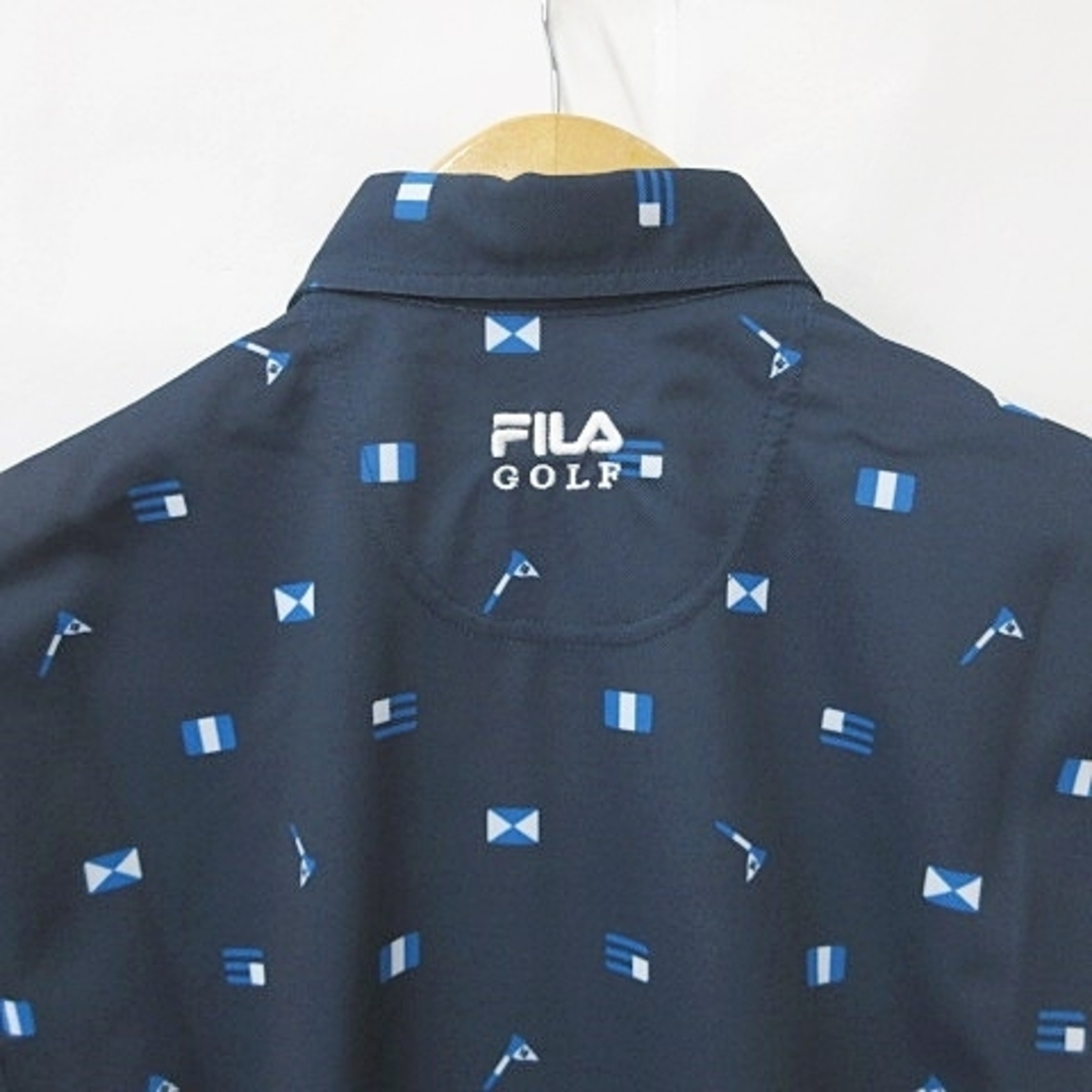 FILA(フィラ)のフィラ ゴルフ FILA GOLF ポロシャツ 半袖 総柄 紺 ネイビー 白 M スポーツ/アウトドアのゴルフ(ウエア)の商品写真