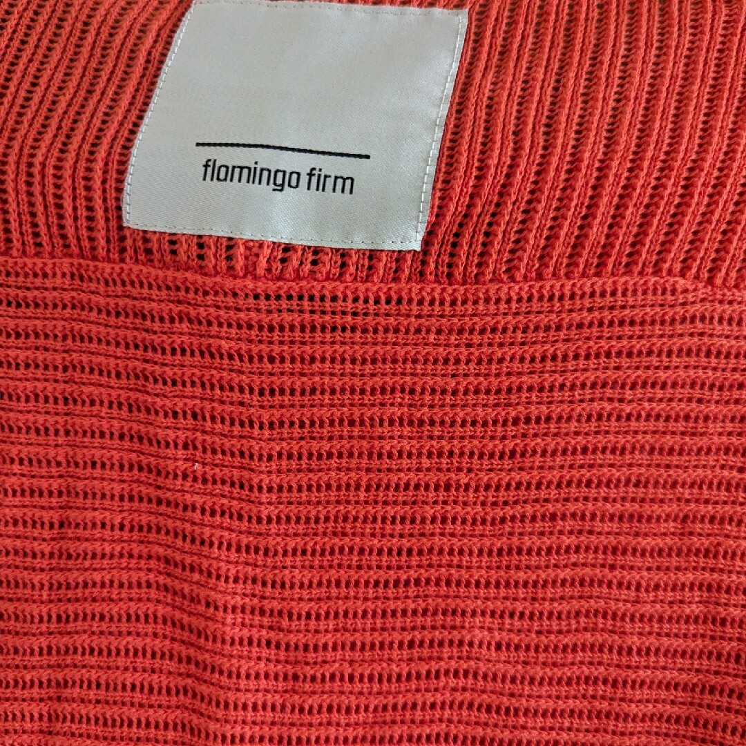 Flamingo　オレンジ　前後差カーデ　ドルマン袖　後ろワッペン レディースのトップス(ニット/セーター)の商品写真