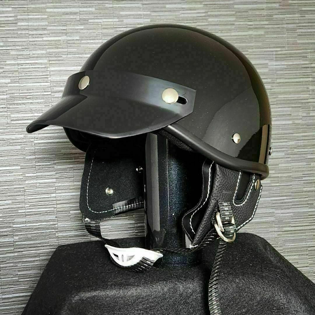 XL 　ポリスヘルメット　ブラック　キャップ型　半帽　　半ヘル 自動車/バイクのバイク(ヘルメット/シールド)の商品写真