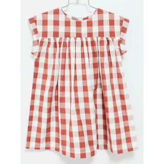 プチバトー(PETIT BATEAU)の【夏物 新入荷!】新品 未使用品‡プチバトー/PETIT BATEAU‡95cm 半袖ワンピース/ノースリーブワンピース 白×茶色 子供服 キッズ kids 女の子 夏 onepi 415042(ワンピース)