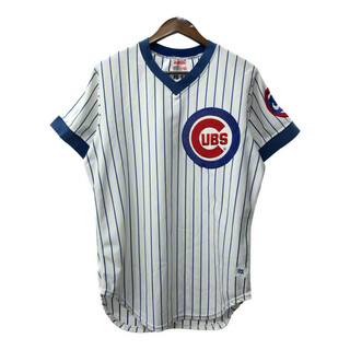 ウィルソン(wilson)の80年代 USA製 Wilson ウィルソン MLB シカゴ・カブス ゲームシャツ ユニフォーム ストライプ ホワイト (メンズ 44) 中古 古着 Q6519(その他)