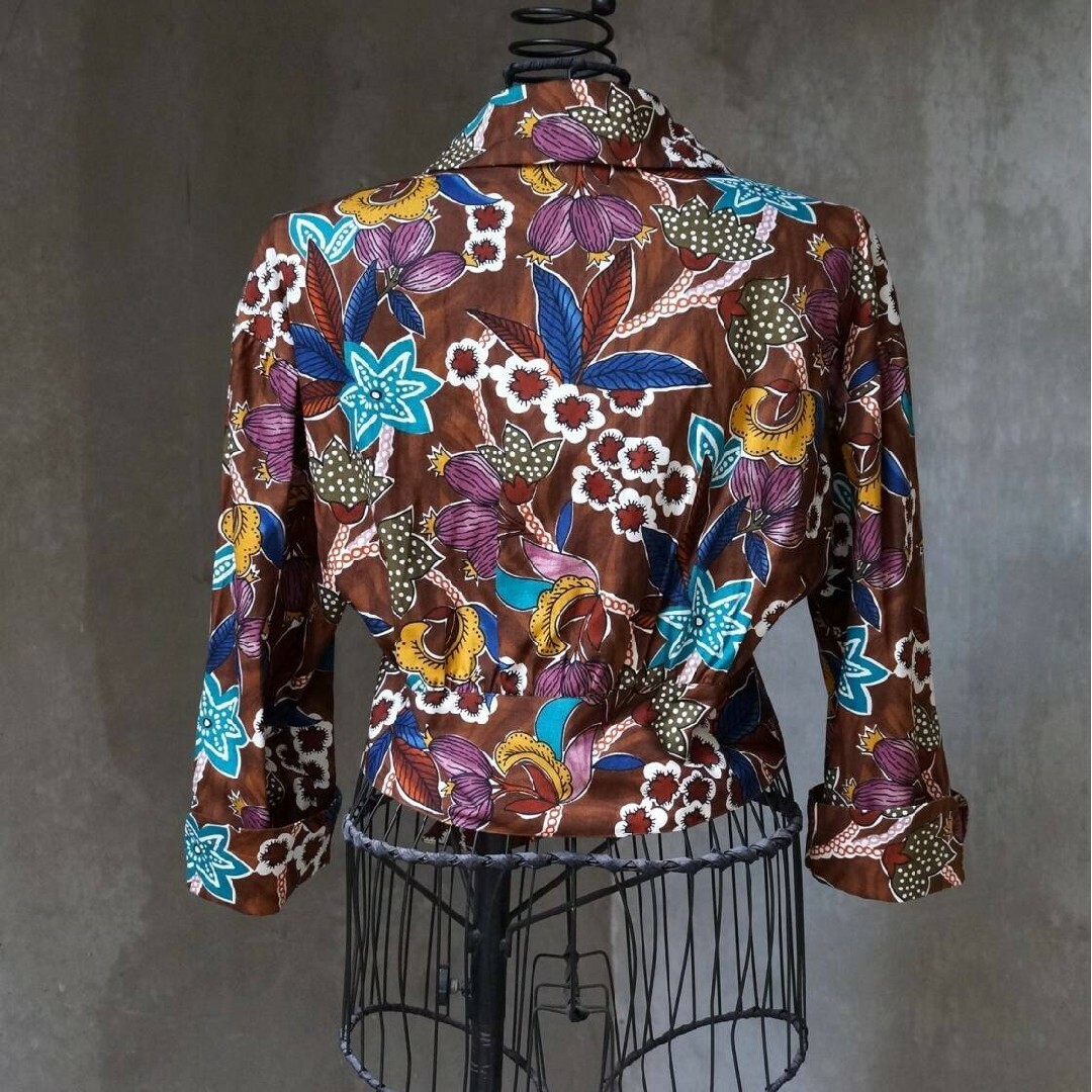 美品 80s フランス製 ボタニカルプリント コットン 七分袖 シャツジャケット レディースのトップス(シャツ/ブラウス(長袖/七分))の商品写真