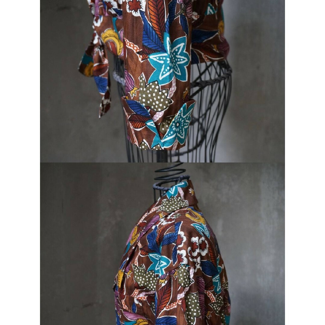 美品 80s フランス製 ボタニカルプリント コットン 七分袖 シャツジャケット レディースのトップス(シャツ/ブラウス(長袖/七分))の商品写真