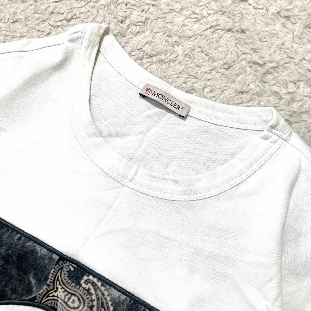MONCLER(モンクレール)の【極美品】MONCLER Tシャツ 長袖 薄手 白 幾何学模様 ワッペン M メンズのトップス(Tシャツ/カットソー(七分/長袖))の商品写真
