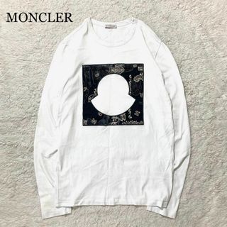 MONCLER - 【極美品】MONCLER Tシャツ 長袖 薄手 白 幾何学模様 ワッペン M