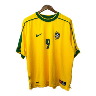 NIKE - 90年代 イギリス製 NIKE ナイキ サッカー 1998 ワールドカップ ブラジル ロナルド ゲームシャツ ユニフォーム (メンズ L) 中古 古着 Q6520