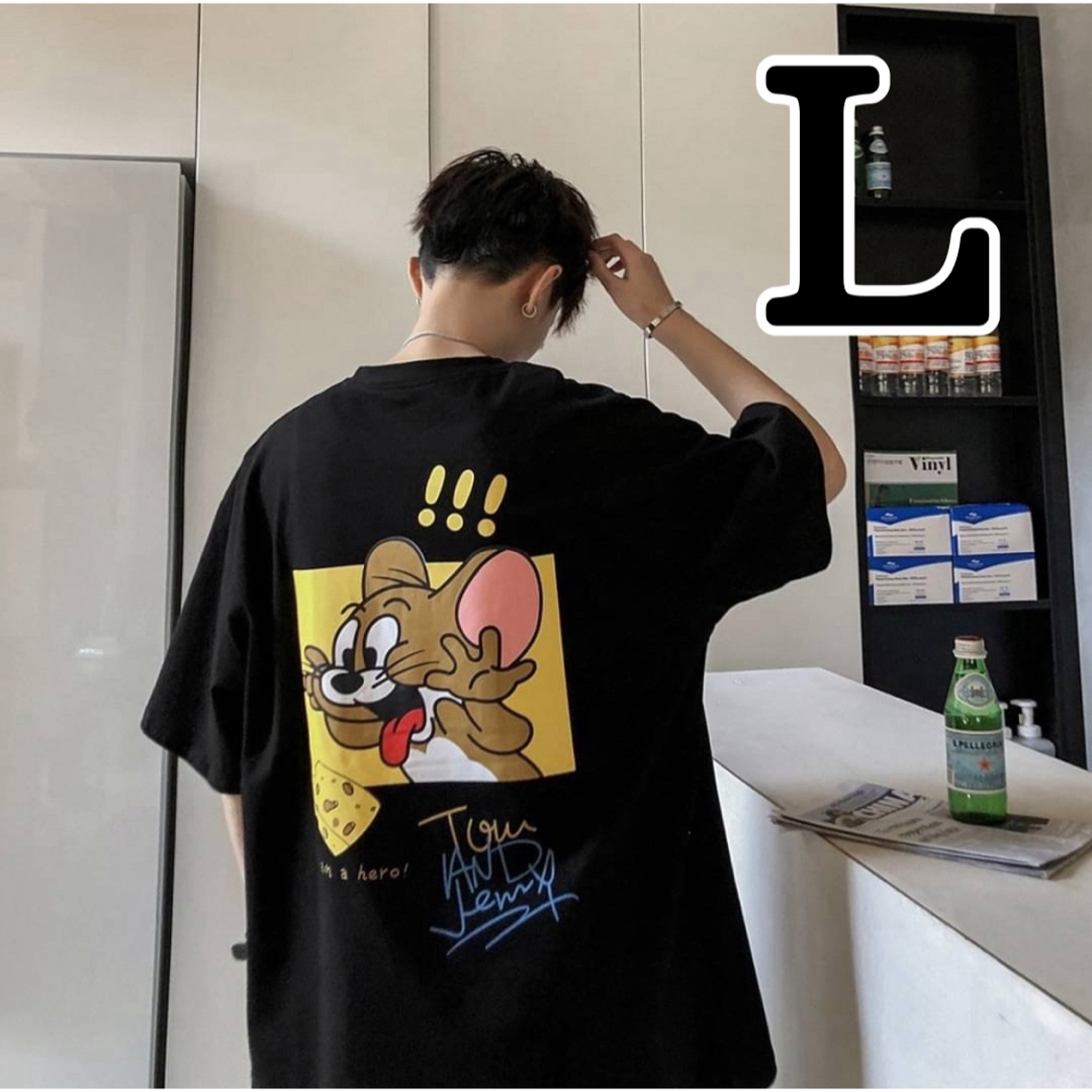 トムとジェリー Tシャツ 半袖 L 黒 アメコミ ストリート 韓国 人気 レディースのトップス(Tシャツ(半袖/袖なし))の商品写真