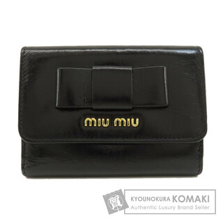 ミュウミュウ(miumiu)のMIUMIU リボン ロゴ金具 二つ折り財布（小銭入れあり） レザー レディース(財布)