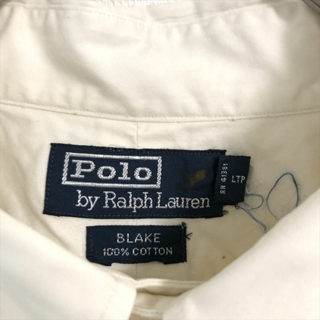 POLO RALPH LAUREN(ポロラルフローレン)の90s 古着 ポロラルフローレン BDシャツ 白シャツ 刺繍ロゴ L メンズのトップス(シャツ)の商品写真