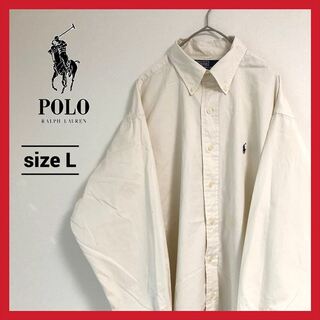 ポロラルフローレン(POLO RALPH LAUREN)の90s 古着 ポロラルフローレン BDシャツ 白シャツ 刺繍ロゴ L(シャツ)
