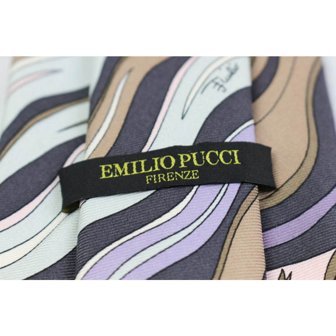 EMILIO PUCCI(エミリオプッチ)のエミリオプッチ ブランド ネクタイ ロゴ プッチ柄 パネル柄 シルク イタリア製 PO  メンズ グレー Emilio Pucci メンズのファッション小物(ネクタイ)の商品写真