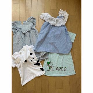 100 女の子　半袖　ワンピース　水色　まとめ売り　レース　パンダ(ワンピース)