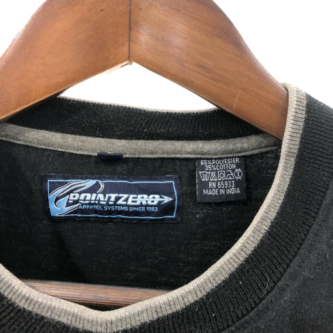 90年代 POINT ZERO 半袖Ｔシャツ ライン ブラック (メンズ L) 中古 古着 Q6521 メンズのトップス(Tシャツ/カットソー(半袖/袖なし))の商品写真