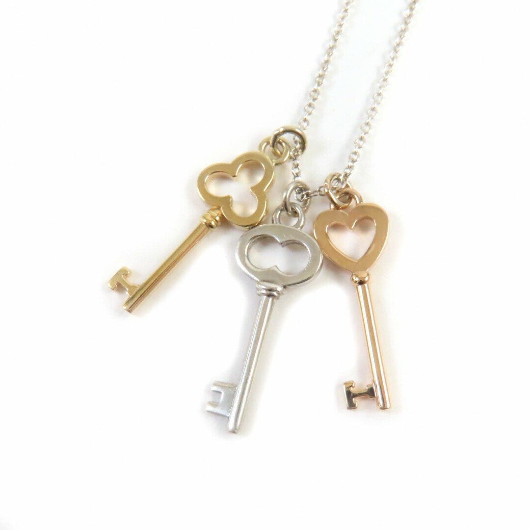 良品★TIFFANY&Co. ティファニー AG925 AU750 トリプルキー ネックレス シルバー イエローゴールド ピンクゴールド 重量3.2g レディース