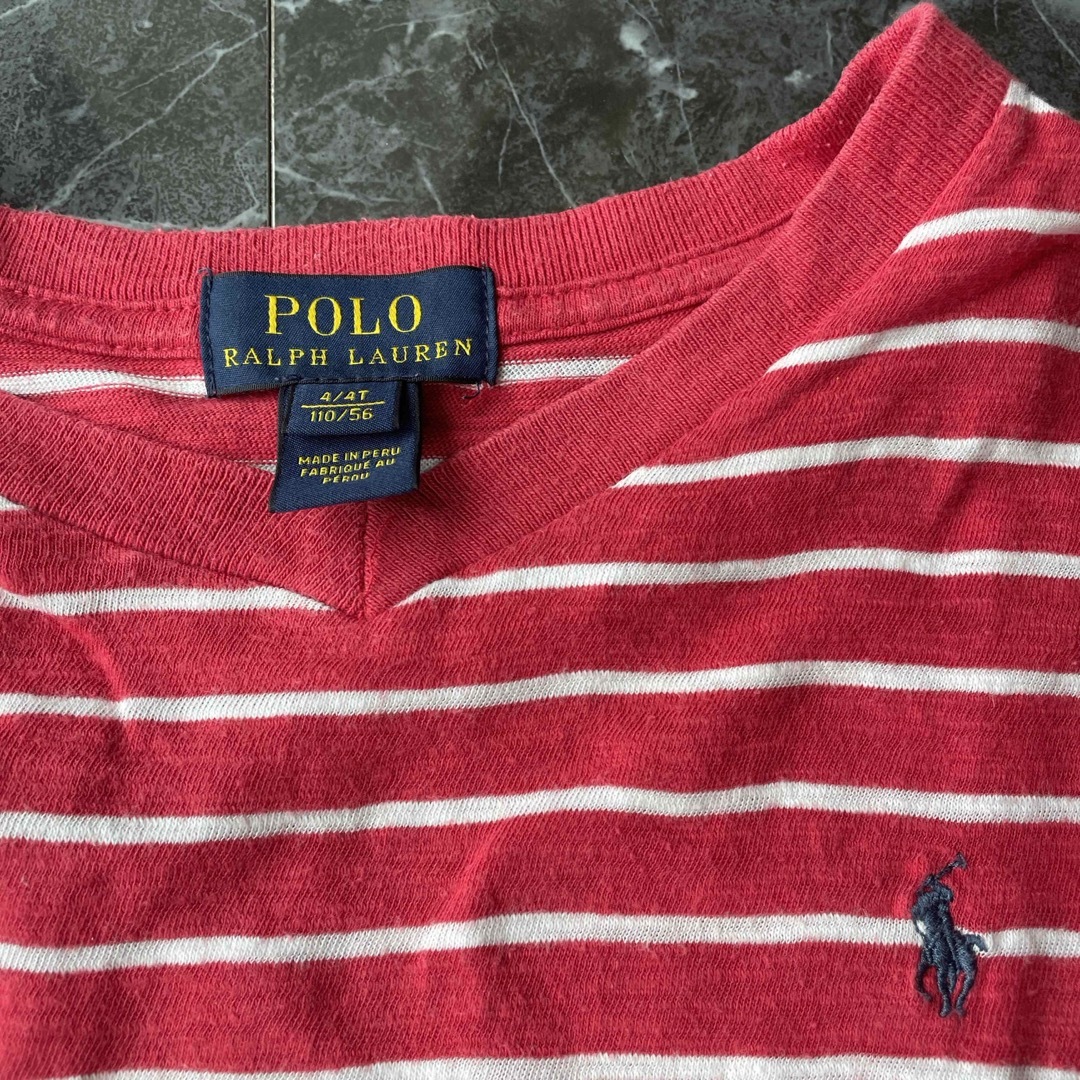 POLO RALPH LAUREN(ポロラルフローレン)のポロラルフローレン　110 4T  Tシャツ　赤　ボーダー キッズ/ベビー/マタニティのキッズ服男の子用(90cm~)(Tシャツ/カットソー)の商品写真