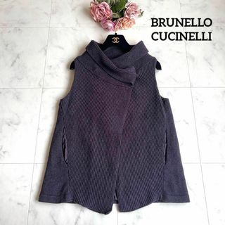 BRUNELLO CUCINELLI - 美品✨ブルネロクチネリ リブニットベスト ジレ アルパカモヘヤ  ネイビー