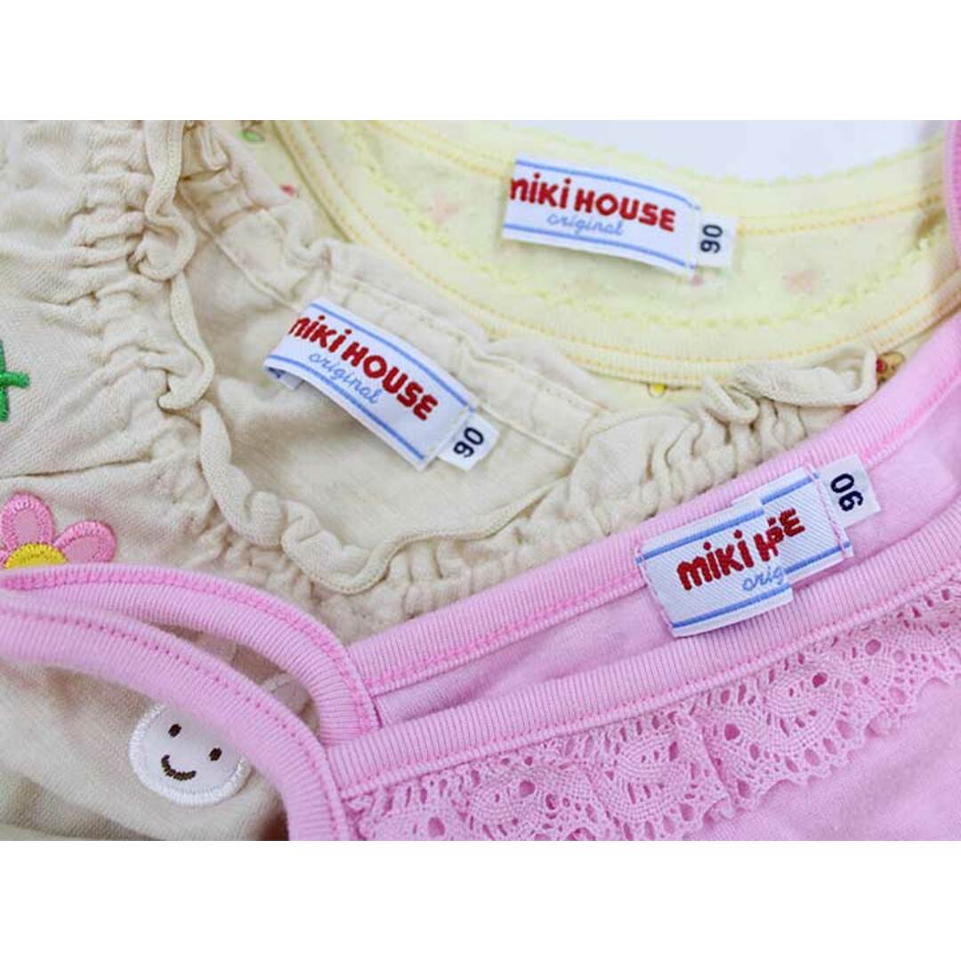 mikihouse(ミキハウス)の【夏物 新入荷!】▽ミキハウス/mikihouse▽90cm タンクトップ/ノースリーブカットソー＆キャミソール3点set ピンク＆黄色系＆ベージュ系【中古】【ネット限定】子供服 キッズ kids ベビー服 baby 女の子 夏 tops 805042 キッズ/ベビー/マタニティのベビー服(~85cm)(タンクトップ/キャミソール)の商品写真