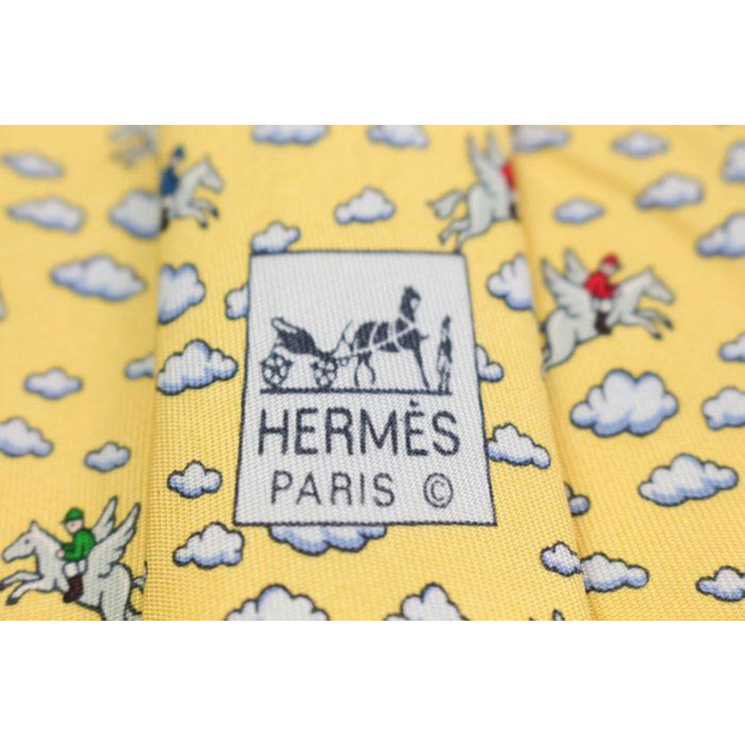 Hermes(エルメス)のエルメス ブランド ネクタイ 総柄 ペガサス 雲 シルク PO  メンズ イエロー HERMES メンズのファッション小物(ネクタイ)の商品写真