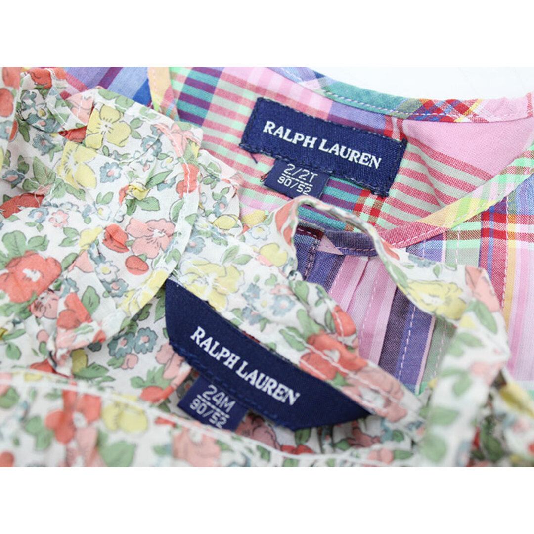 familiar(ファミリア)の【夏物 新入荷!】▲ラルフローレン/Ralph Lauren▲90cm 半袖ブラウス/シャツ＆ノースリーブ/ブラウス/袖なし2枚set ピンク系チェック×リバティ【中古】【ネット限定】子供 キッズ kids ベビー baby 女の子 夏 tops 315042 キッズ/ベビー/マタニティのベビー服(~85cm)(シャツ/カットソー)の商品写真