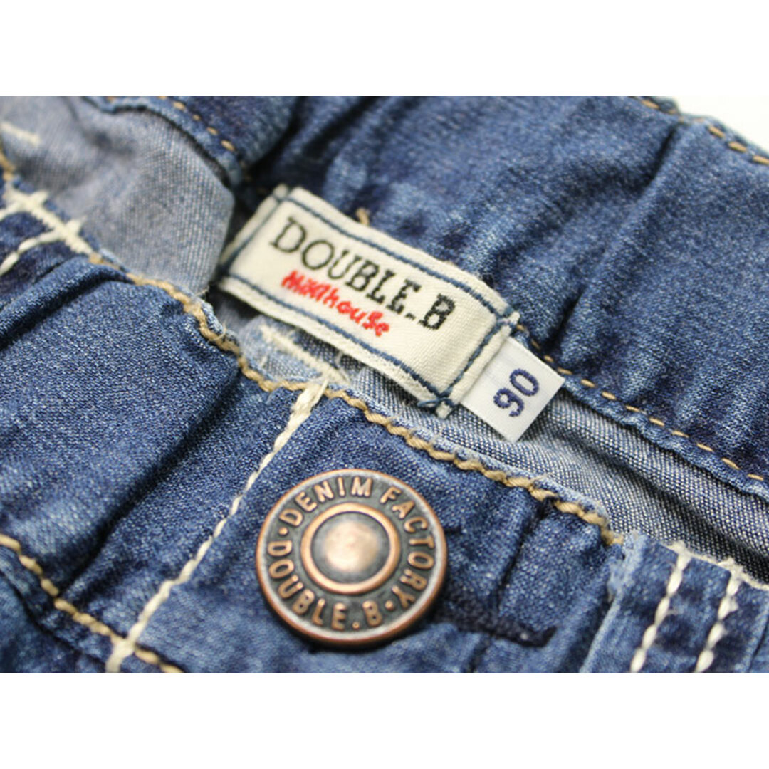 DOUBLE.B(ダブルビー)の【夏物 新入荷!】♪ミキハウスダブルB/MIKIHOUSE DOUBLE.B♪90cm ハーフパンツ/半ズボン/短パン/ショートパンツ インディゴ 裾ロールアップ可【中古】子供服 キッズ kids ベビー服 baby 男の子 春夏 bottoms 415042 キッズ/ベビー/マタニティのベビー服(~85cm)(パンツ)の商品写真