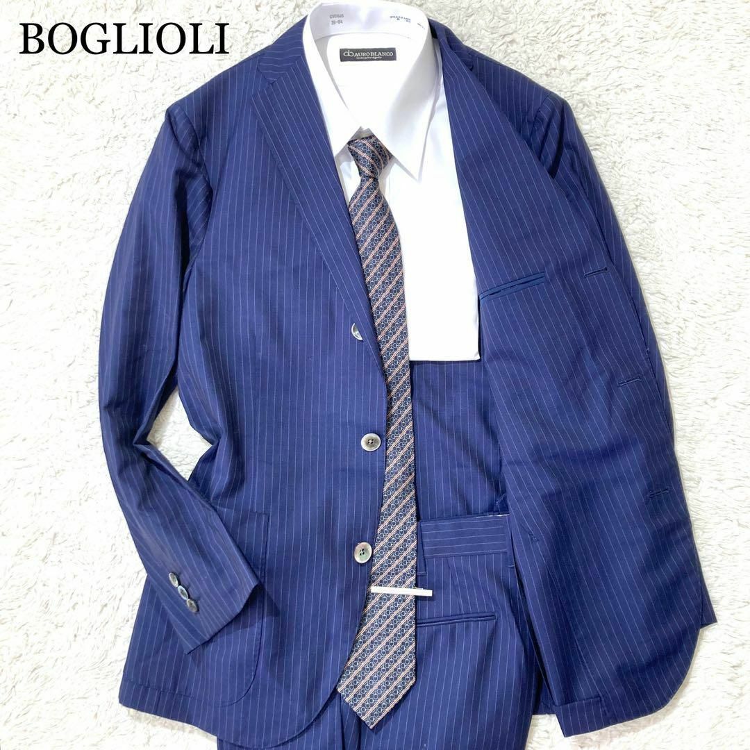 BOGLIOLI(ボリオリ)の【未使用級】BOGLIOLI スーツ ドーヴァー 青 ネイビー ストライプ 44 メンズのスーツ(その他)の商品写真