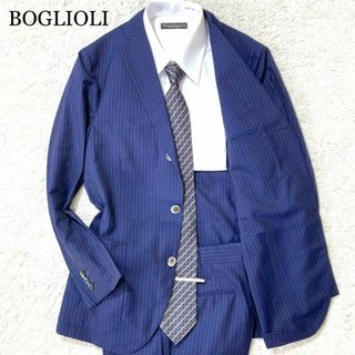 ボリオリ(BOGLIOLI)の【未使用級】BOGLIOLI スーツ ドーヴァー 青 ネイビー ストライプ 44(その他)