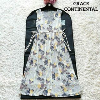 グレースコンチネンタル(GRACE CONTINENTAL)の美品✨グレースコンチネンタル トロピカル刺繍ワンピース ジレ レース36(ロングワンピース/マキシワンピース)