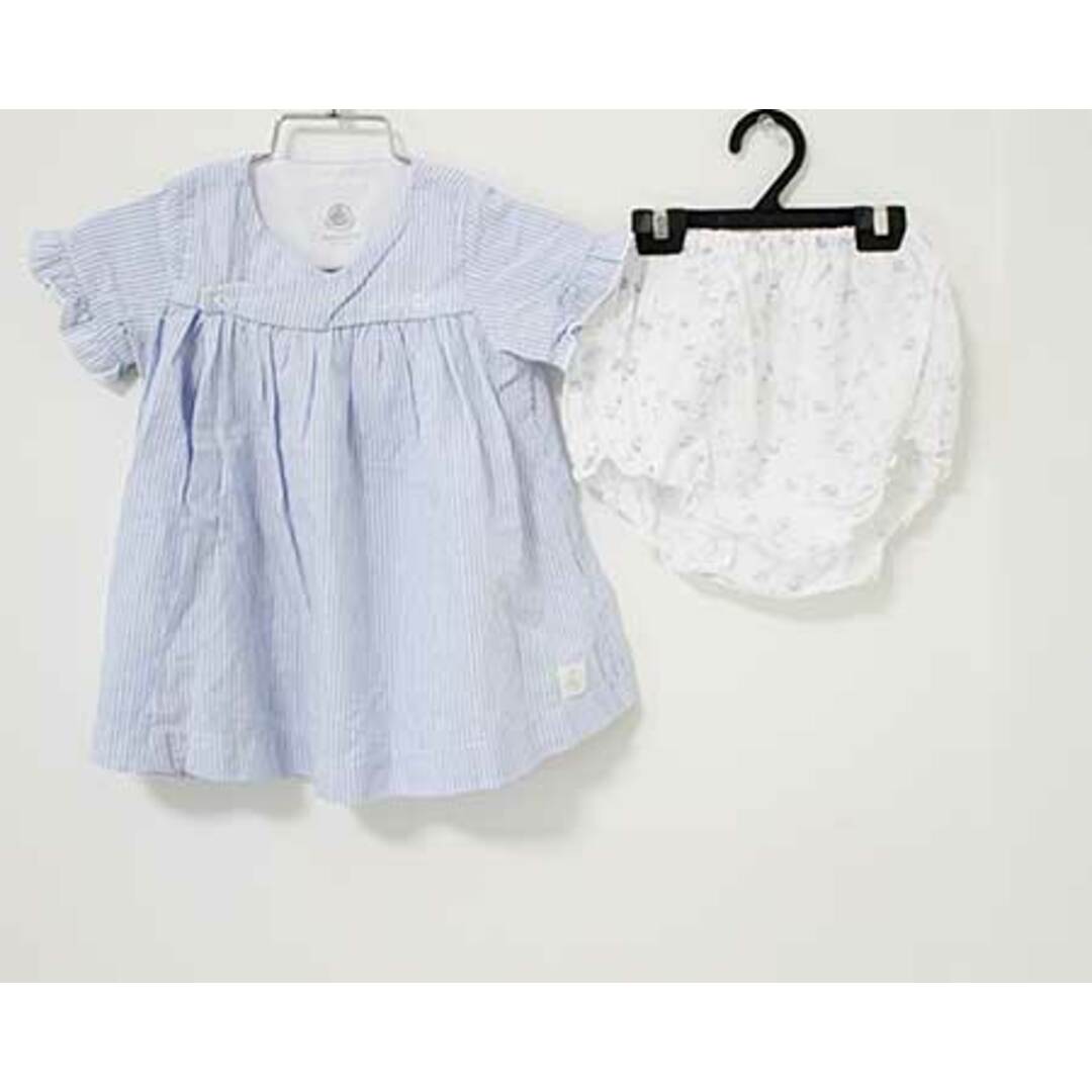 PETIT BATEAU(プチバトー)の【夏物 新入荷!】〓プチバトー/PETIT BATEAU〓74cm 半袖ワンピース 白×水色【中古】 子供服 キッズ kids ベビー baby  女の子  夏 onepi 415042 キッズ/ベビー/マタニティのベビー服(~85cm)(ワンピース)の商品写真