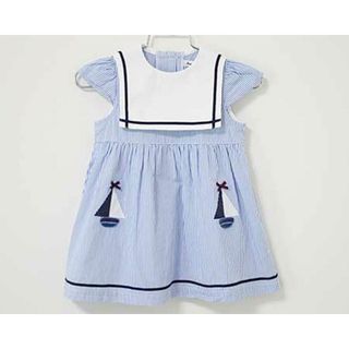 【夏物 新入荷!】〓ファミリア/familiar〓80cm 半袖ワンピース 水色×白 【中古】 子供服 キッズ kids ベビー baby 女の子  夏 onepi 415042