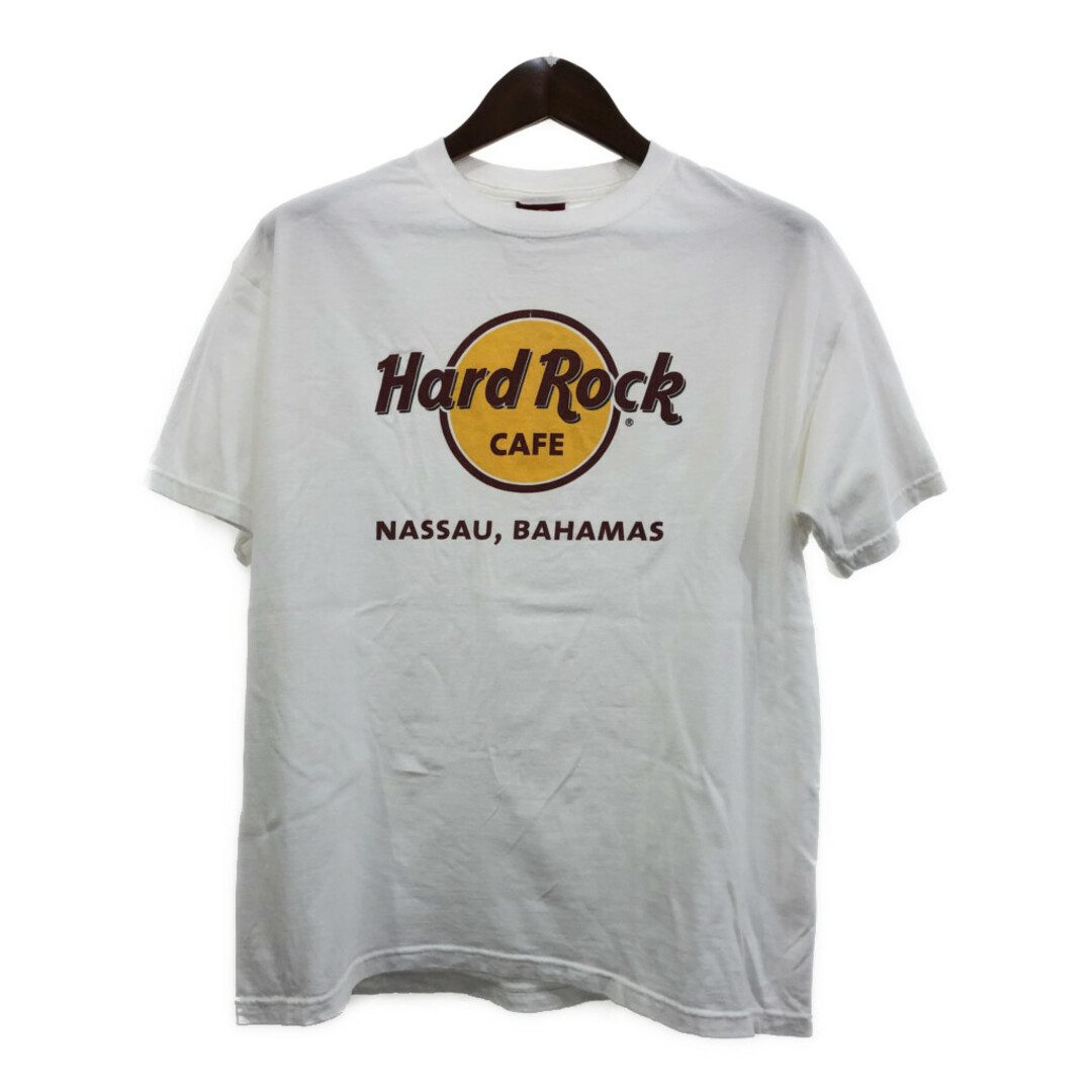 Hard Rock Cafe ハードロックカフェ バハマ 半袖Ｔシャツ ロゴ ホワイト (メンズ LARGE) 中古 古着 Q6527 メンズのトップス(Tシャツ/カットソー(半袖/袖なし))の商品写真