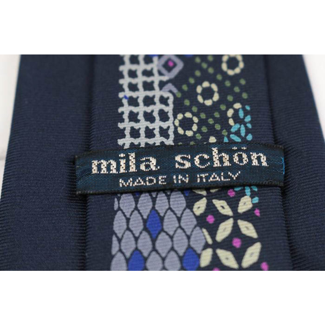 mila schon(ミラショーン)のミラショーン ブランド ネクタイ ロゴ 総柄 幾何学模様 シルク イタリア製 PO  メンズ ネイビー mila schon メンズのファッション小物(ネクタイ)の商品写真