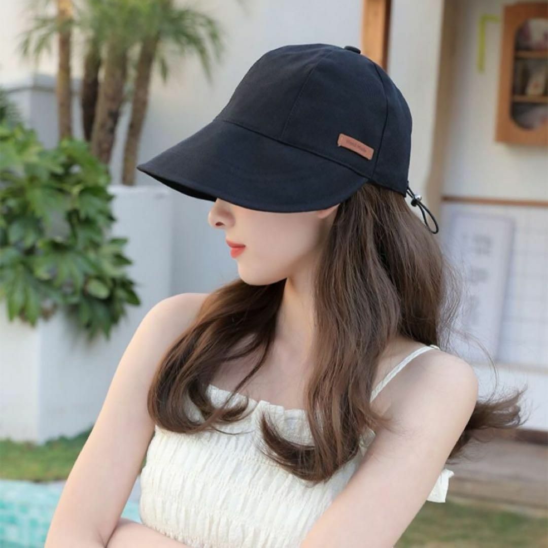 大人気◎帽子 つば広キャップ ブラック 夏 日焼け防止 UVカット 日除け レディースの帽子(キャップ)の商品写真