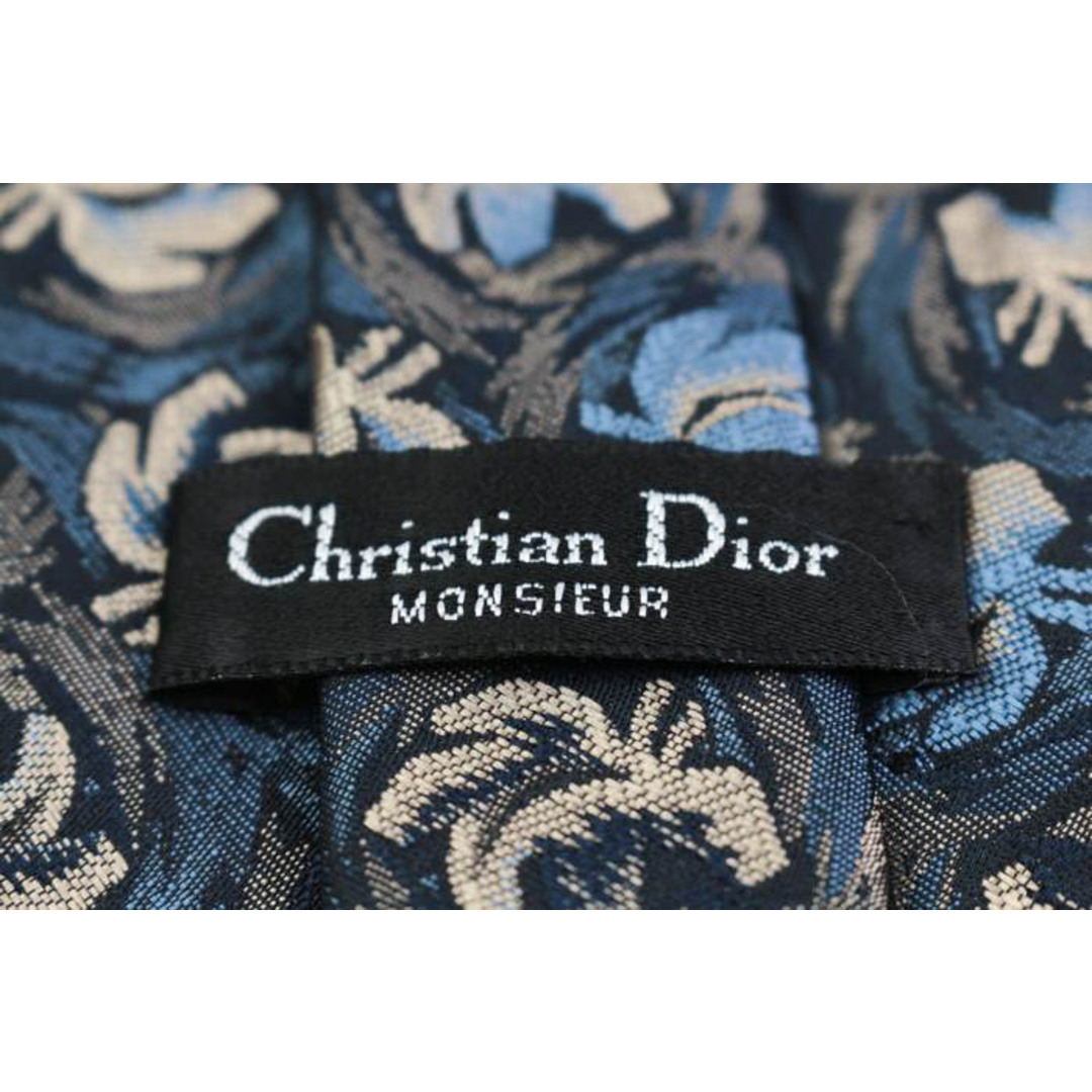 Christian Dior(クリスチャンディオール)のクリスチャンディオール ブランド ネクタイ ロゴ 総柄 リーフ柄 シルク USA製 PO  メンズ ネイビー Christian Dior メンズのファッション小物(ネクタイ)の商品写真