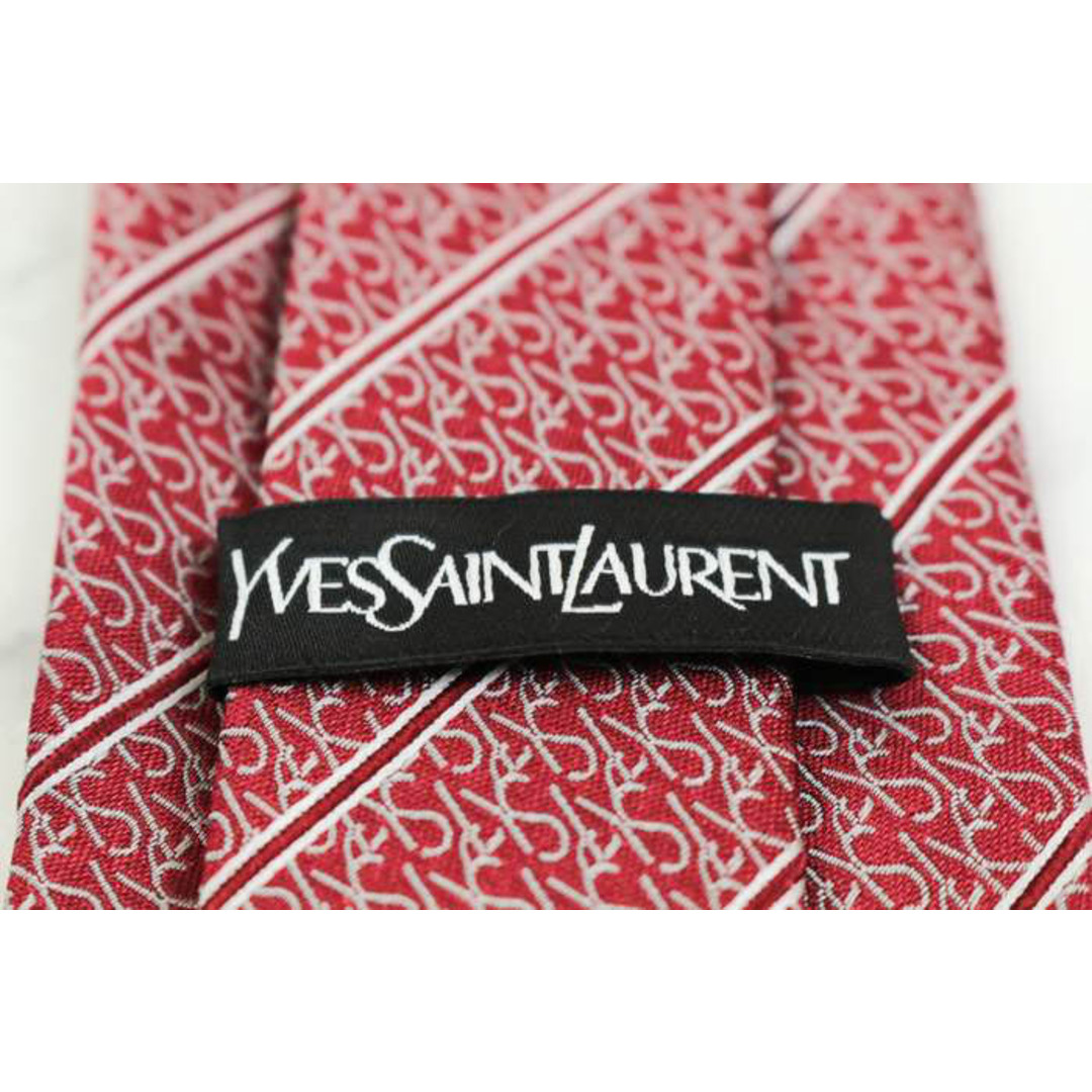 Saint Laurent(サンローラン)のイヴ・サンローラン ブランド ネクタイ YSL ロゴ ストライプ柄 シルク フランス製 PO  メンズ レッド YVES SAINT LAURENT メンズのファッション小物(ネクタイ)の商品写真